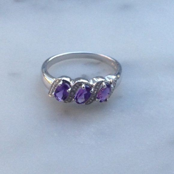 Sterling Silver Jewelry - Genuine Diamond Amethyst Ring
